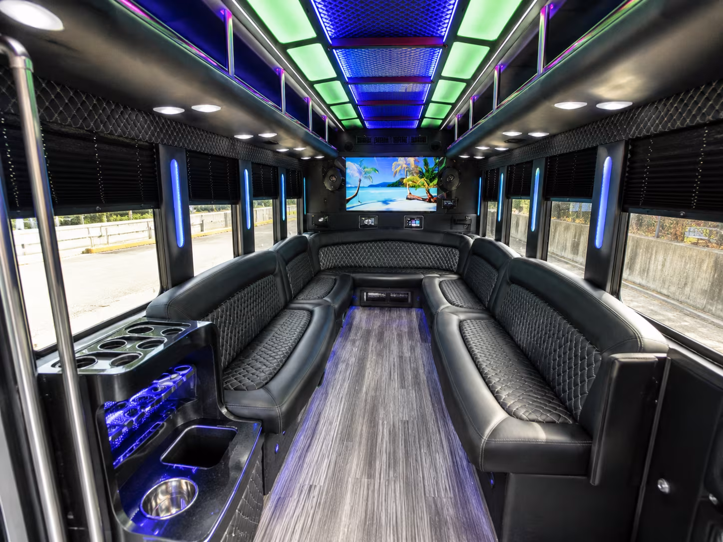 boston 18 passenger party bus inside