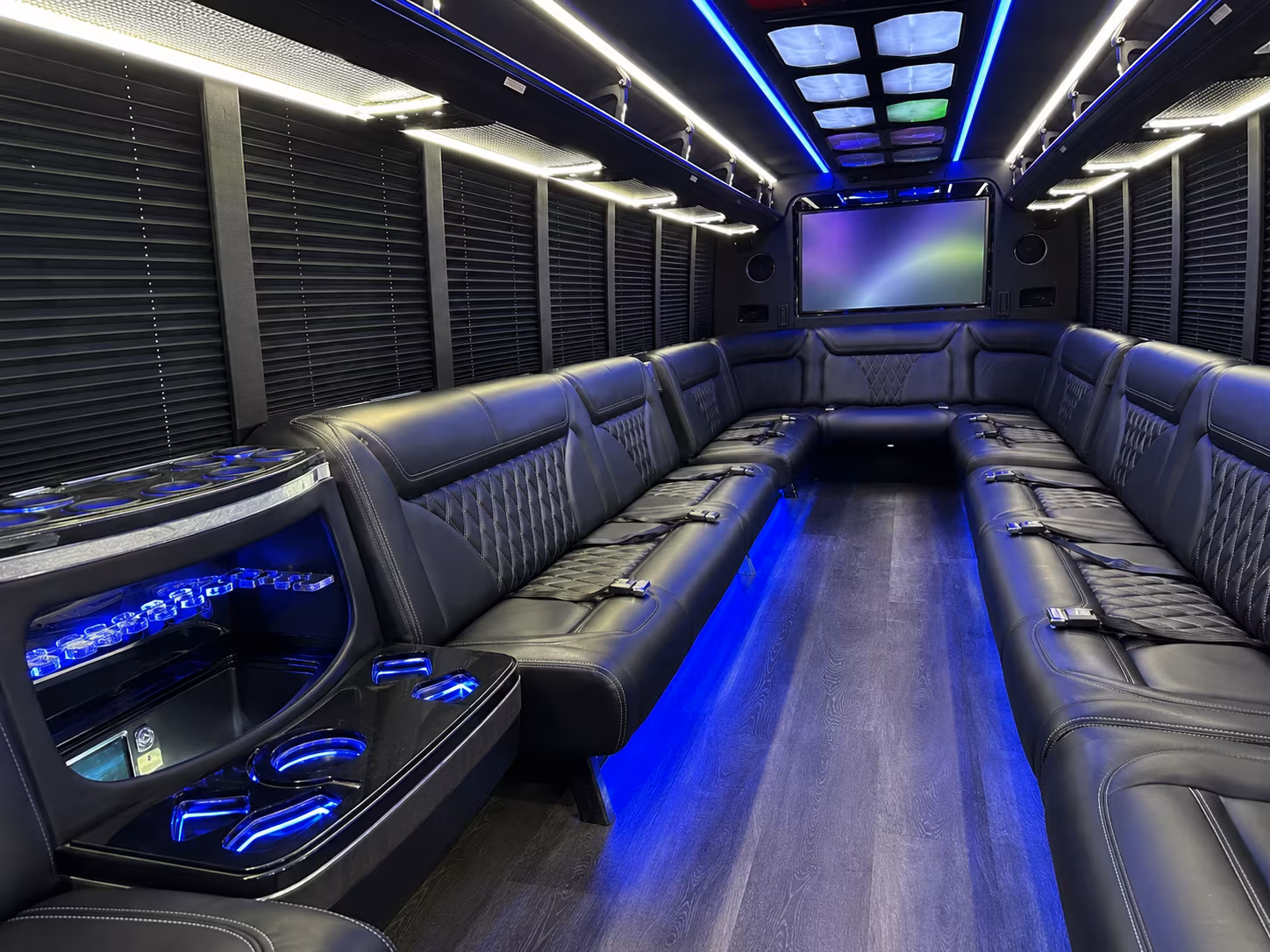 boston 20 passenger party bus inside