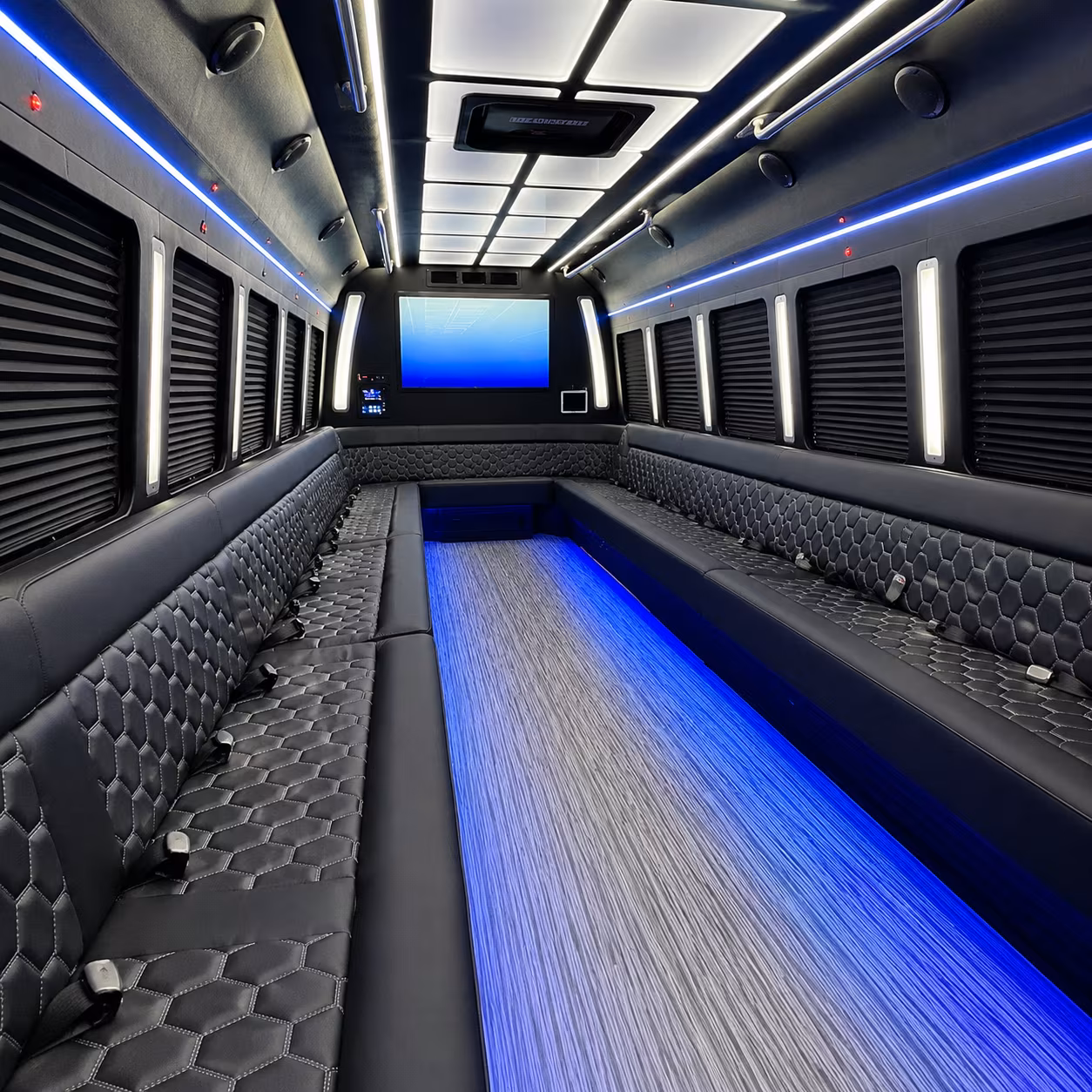 boston 50 passenger party bus inside